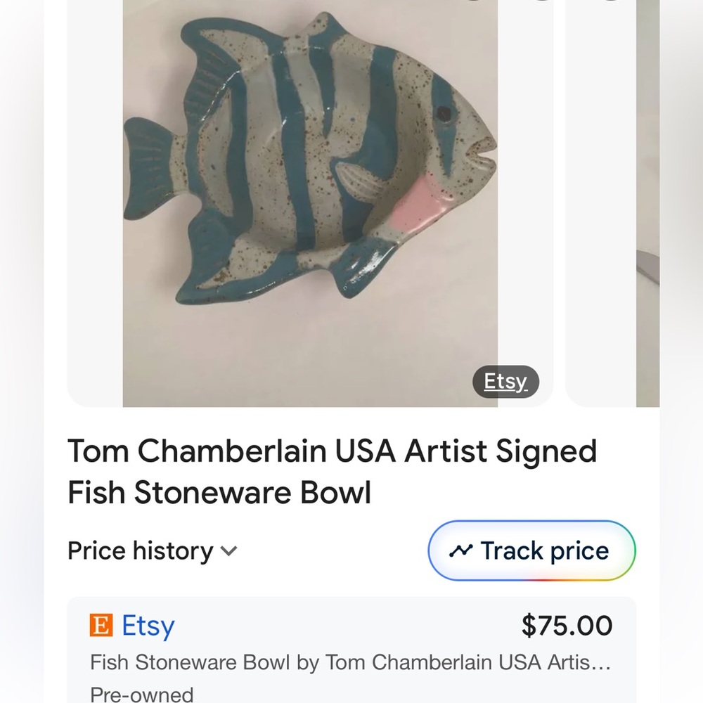 Vintage Tom Chamberlain Studio Art Pottery Striped Fish Stoneware Bowl